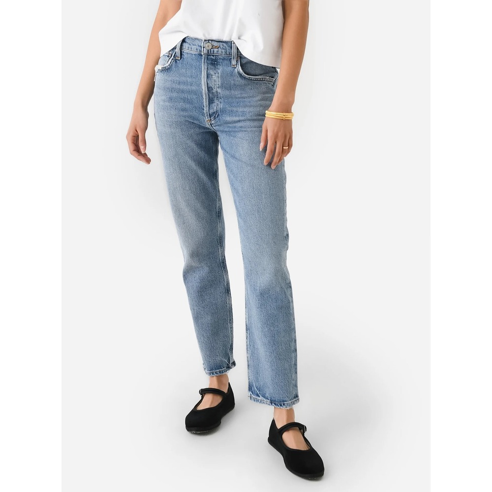 Agolde Riley Long High Rise Straight Leg Jeans Light Blue Size 27 A9090B $218